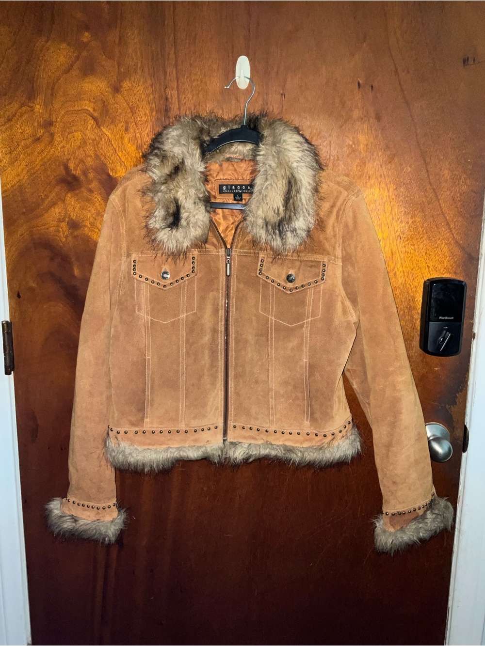 Vintage giacca Brown Suede Jacket with Faux Fur Trim